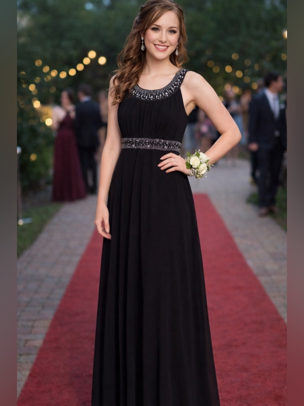 Taboo Black Rhinestone Collar  And Waist Dress Shear Overlay Skirt Prom Gown